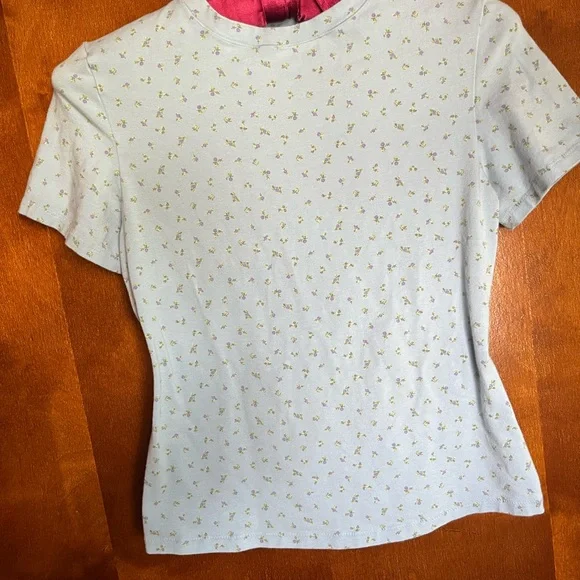 Skims Powder Blue Micro Floral Women's T shirt - Picture 4 of 5